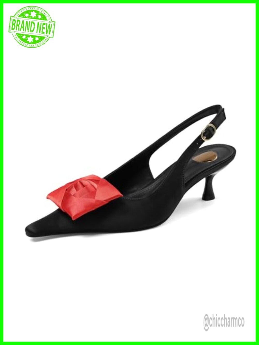 Satin Floral Slingback Kitten Heels Pointed Toe Pumps